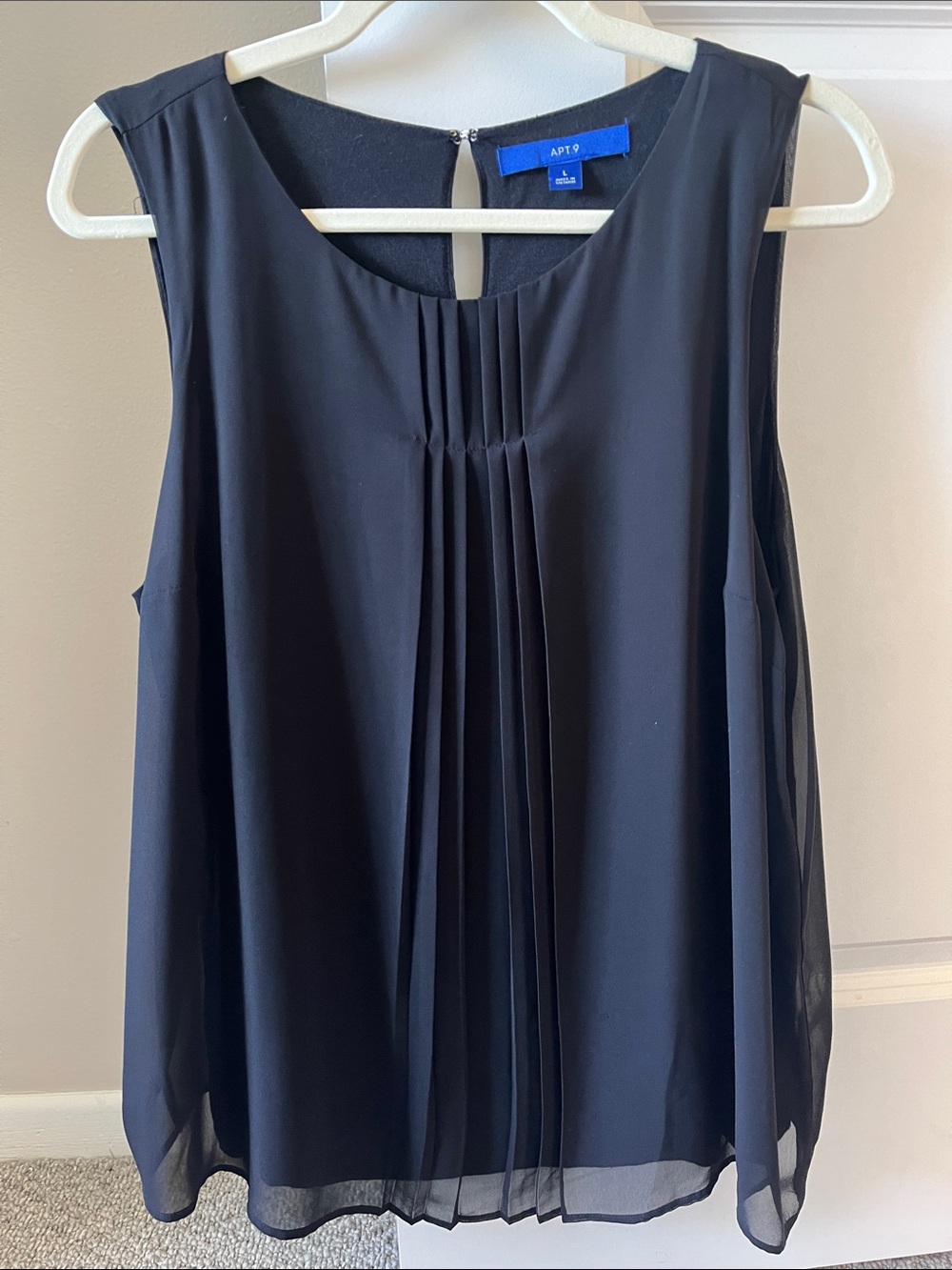 Apt 9 Women's Black Flowy Pleated Sleeveless Blouse Loose Fit Size L